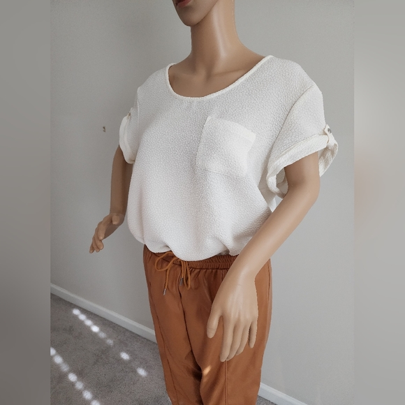 SHEIN Khaki Knot Waist PU Leather Pants & New York & Company Stretch Print Top - Picture 3 of 10